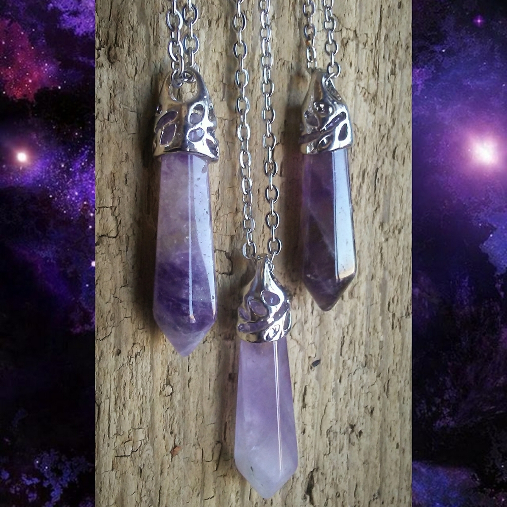 🌙💜 Amethyst Stone Necklace Crystal Point Healing Jewelry Witchy